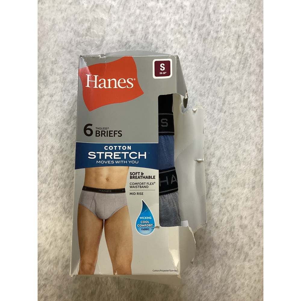 Hanes Mens Cotton Stretch Briefs 6-Pack Tagless‎ Mid Rise Multi-Color Size Small